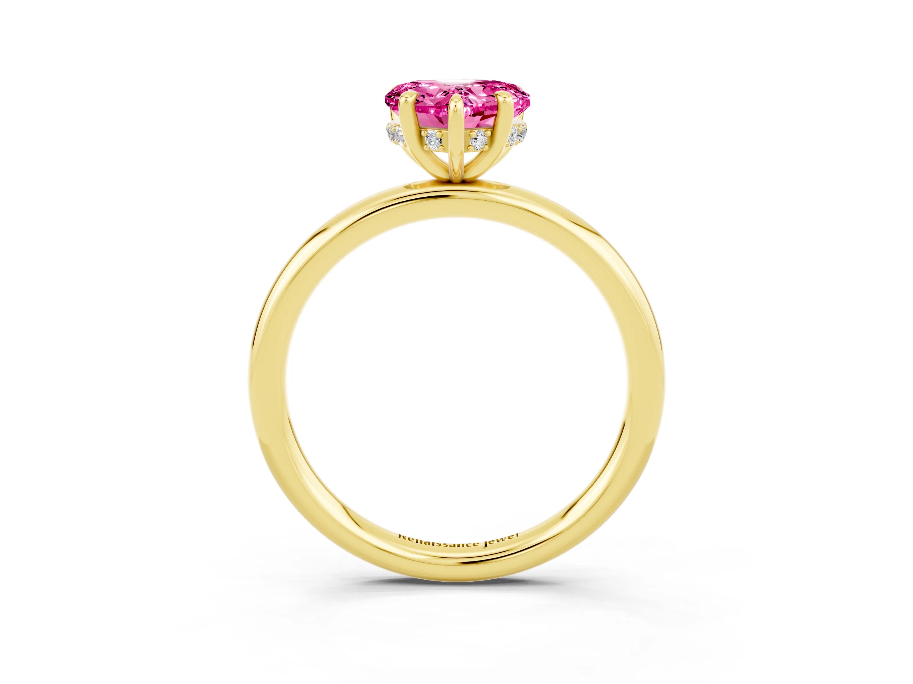 Yellow gold Heart Cut Pink Sapphire Solitaire Ring with Thin Band and Four-Prong Setting_27
