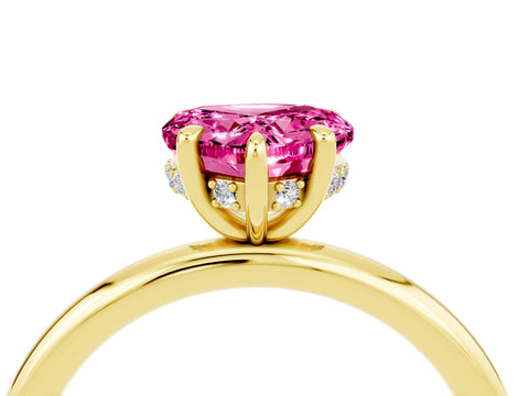 Yellow gold Heart Cut Pink Sapphire Solitaire Ring with Thin Band and Four-Prong Setting_28