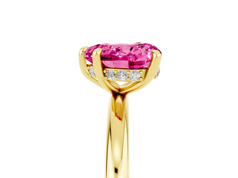 Yellow gold Heart Cut Pink Sapphire Solitaire Ring with Thin Band and Four-Prong Setting_29
