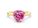 Yellow gold Heart Cut Pink Sapphire Solitaire Ring with Thin Band and Prong Setting_12