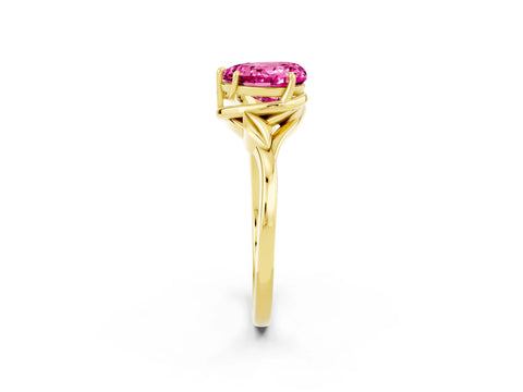 Yellow gold Heart Cut Pink Sapphire Solitaire Ring with Twist Band and Four-Prong Setting_26