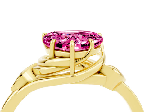 Yellow gold Heart Cut Pink Sapphire Solitaire Ring with Twist Band and Four-Prong Setting_28