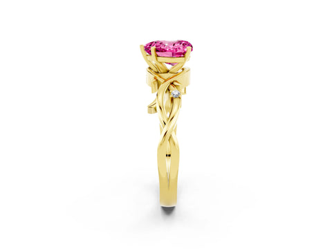 Yellow gold Heart Cut Pink Sapphire Solitaire Ring with Twisted Band and Prong Setting_2