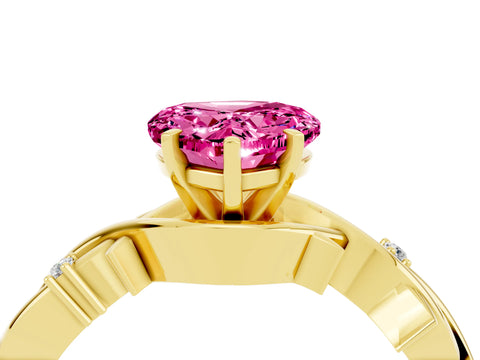 Yellow gold Heart Cut Pink Sapphire Solitaire Ring with Twisted Band and Prong Setting_4