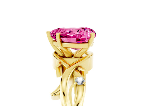 Yellow gold Heart Cut Pink Sapphire Solitaire Ring with Twisted Band and Prong Setting_5