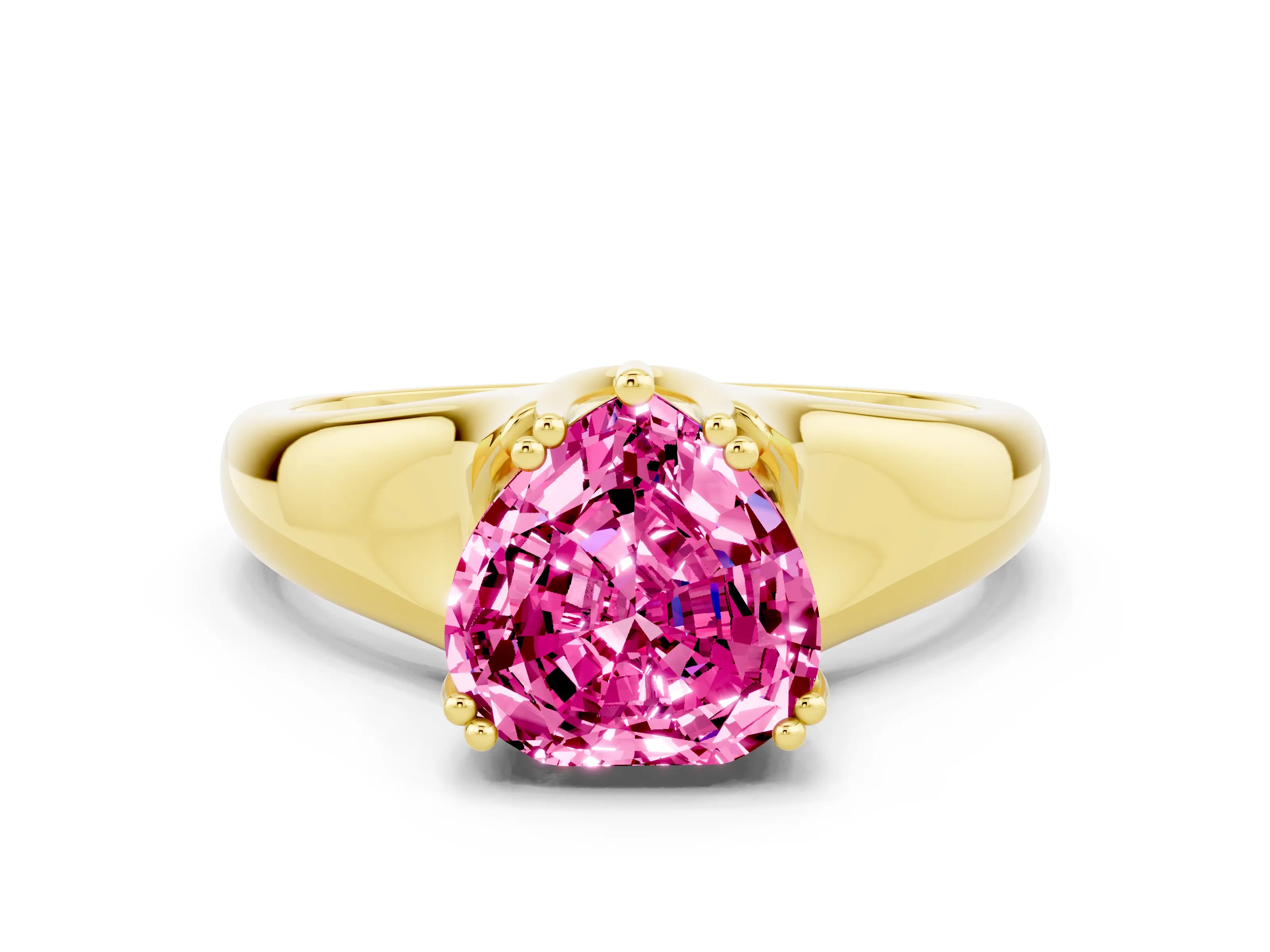 Yellow gold Heart Cut Pink Sapphire Solitaire Ring with Wide Band and Prong Setting_24