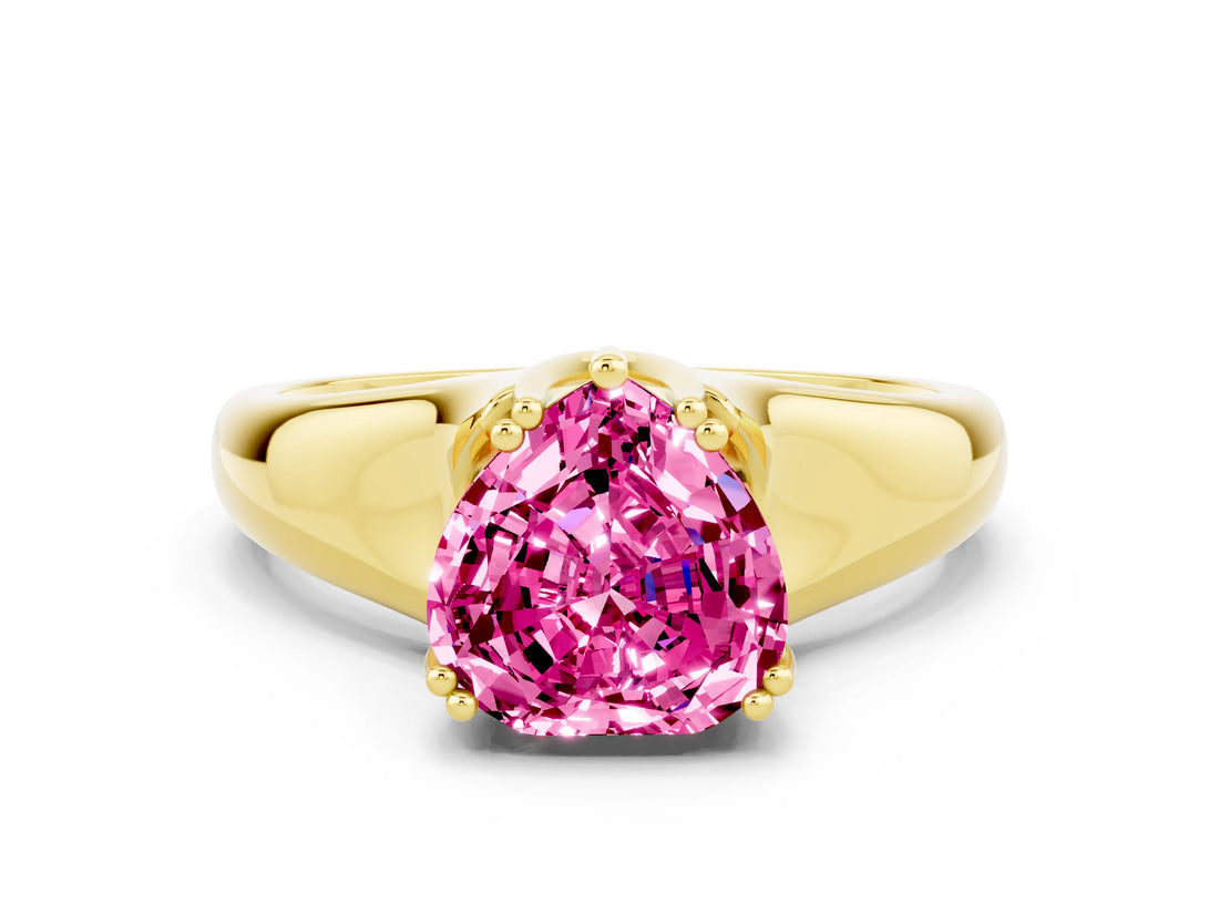 Yellow gold Heart Cut Pink Sapphire Solitaire Ring with Wide Band and Prong Setting_24