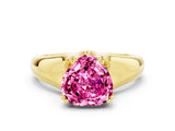 Yellow gold Heart Cut Pink Sapphire Solitaire Ring with Wide Band and Prong Setting_24