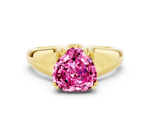 Yellow gold Heart Cut Pink Sapphire Solitaire Ring with Wide Band and Prong Setting