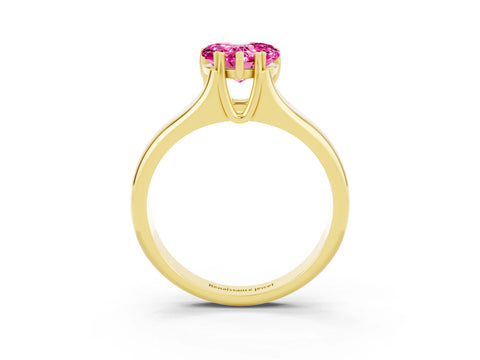 Yellow gold Heart Cut Pink Sapphire Solitaire Ring with Wide Band and Prong Setting_27
