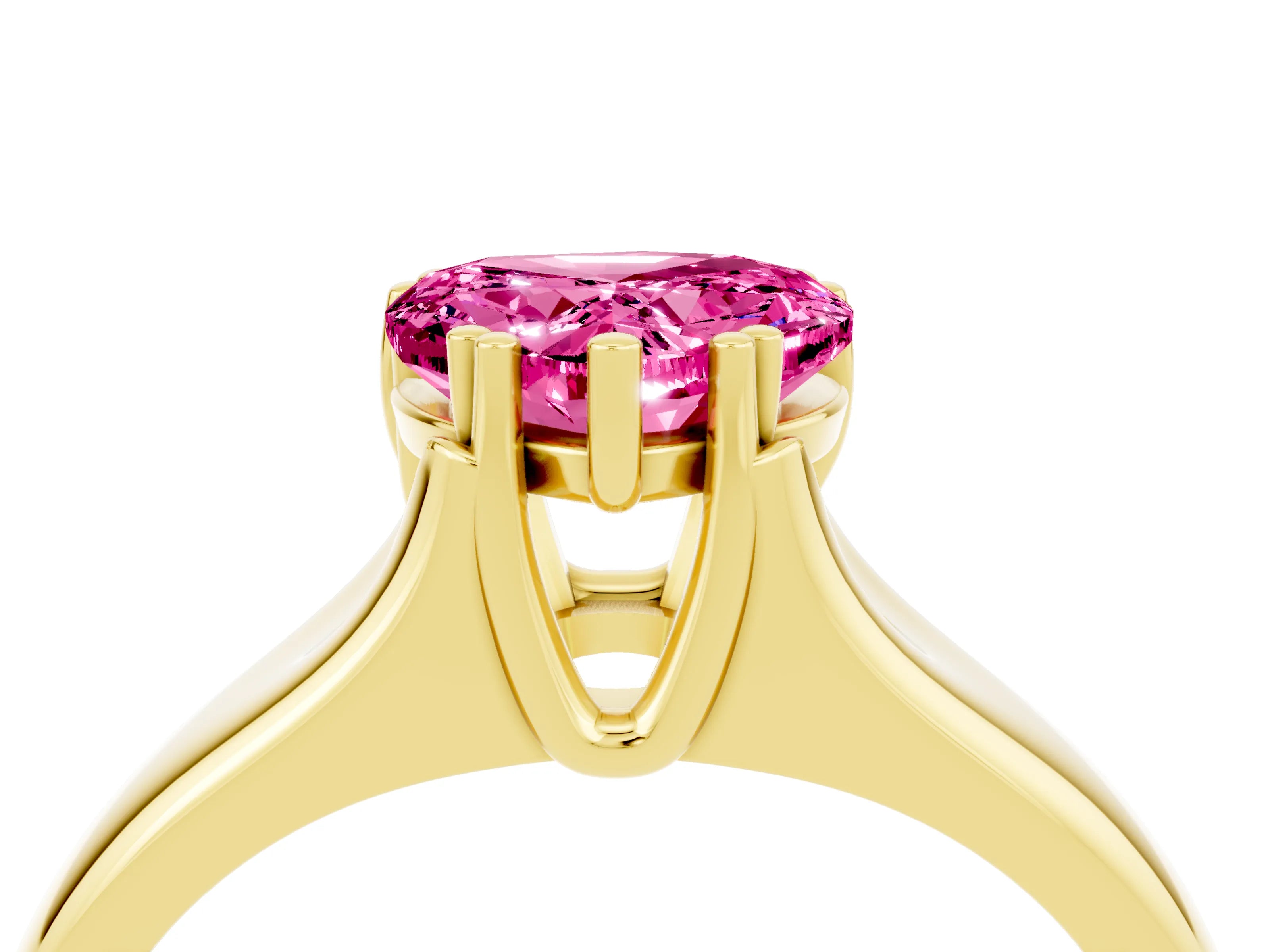 Yellow gold Heart Cut Pink Sapphire Solitaire Ring with Wide Band and Prong Setting_28