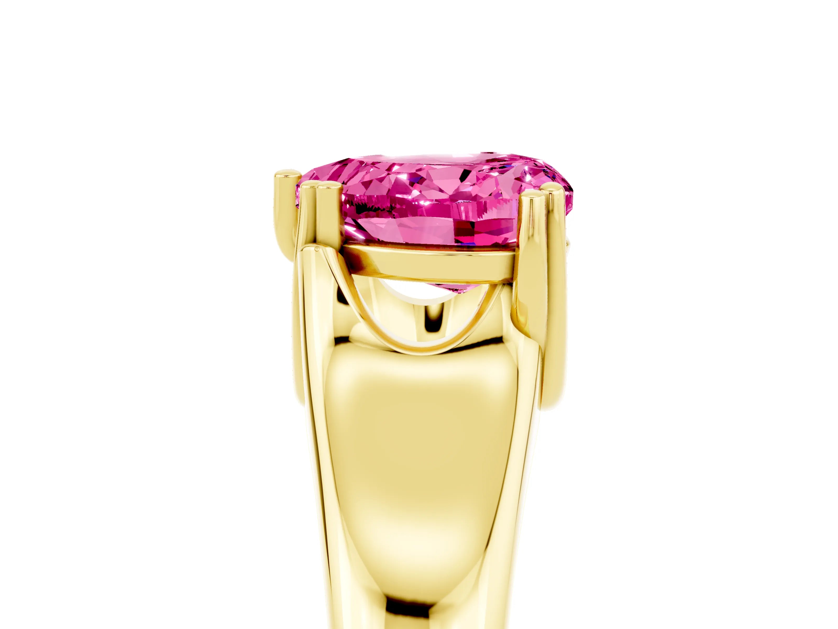 Yellow gold Heart Cut Pink Sapphire Solitaire Ring with Wide Band and Prong Setting_29