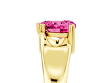 Yellow gold Heart Cut Pink Sapphire Solitaire Ring with Wide Band and Prong Setting_29