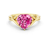 Yellow gold Heart Cut Pink Sapphire Solitaire Twist Band Prong Setting Ring_84