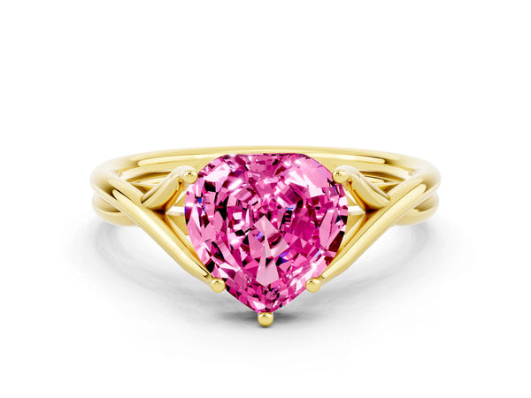 Yellow gold Heart Cut Pink Sapphire Solitaire Twist Band Prong Setting Ring