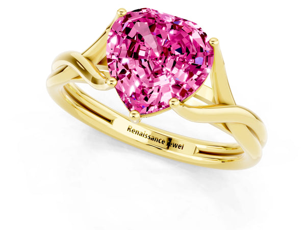 Yellow gold Heart Cut Pink Sapphire Solitaire Twist Band Prong Setting Ring
