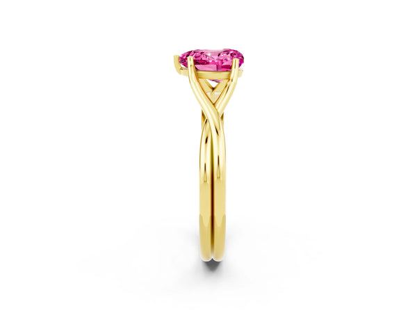 Yellow gold Heart Cut Pink Sapphire Solitaire Twist Band Prong Setting Ring