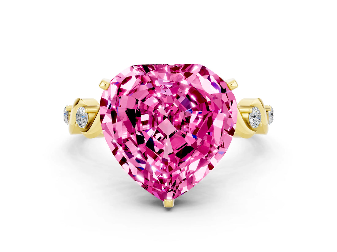 Yellow gold Heart Cut Pink Sapphire Solitaire Twisted Band with Round  Accents and Prong Setting_12
