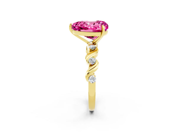 Yellow gold Heart Cut Pink Sapphire Solitaire Twisted Band with Round  Accents and Prong Setting