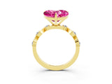 Yellow gold Heart Cut Pink Sapphire Solitaire Twisted Band with Round  Accents and Prong Setting_15