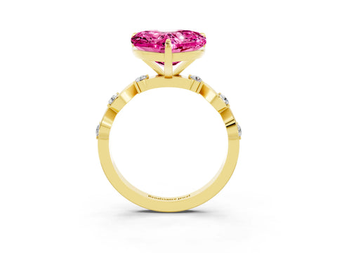 Yellow gold Heart Cut Pink Sapphire Solitaire Twisted Band with Round  Accents and Prong Setting_15
