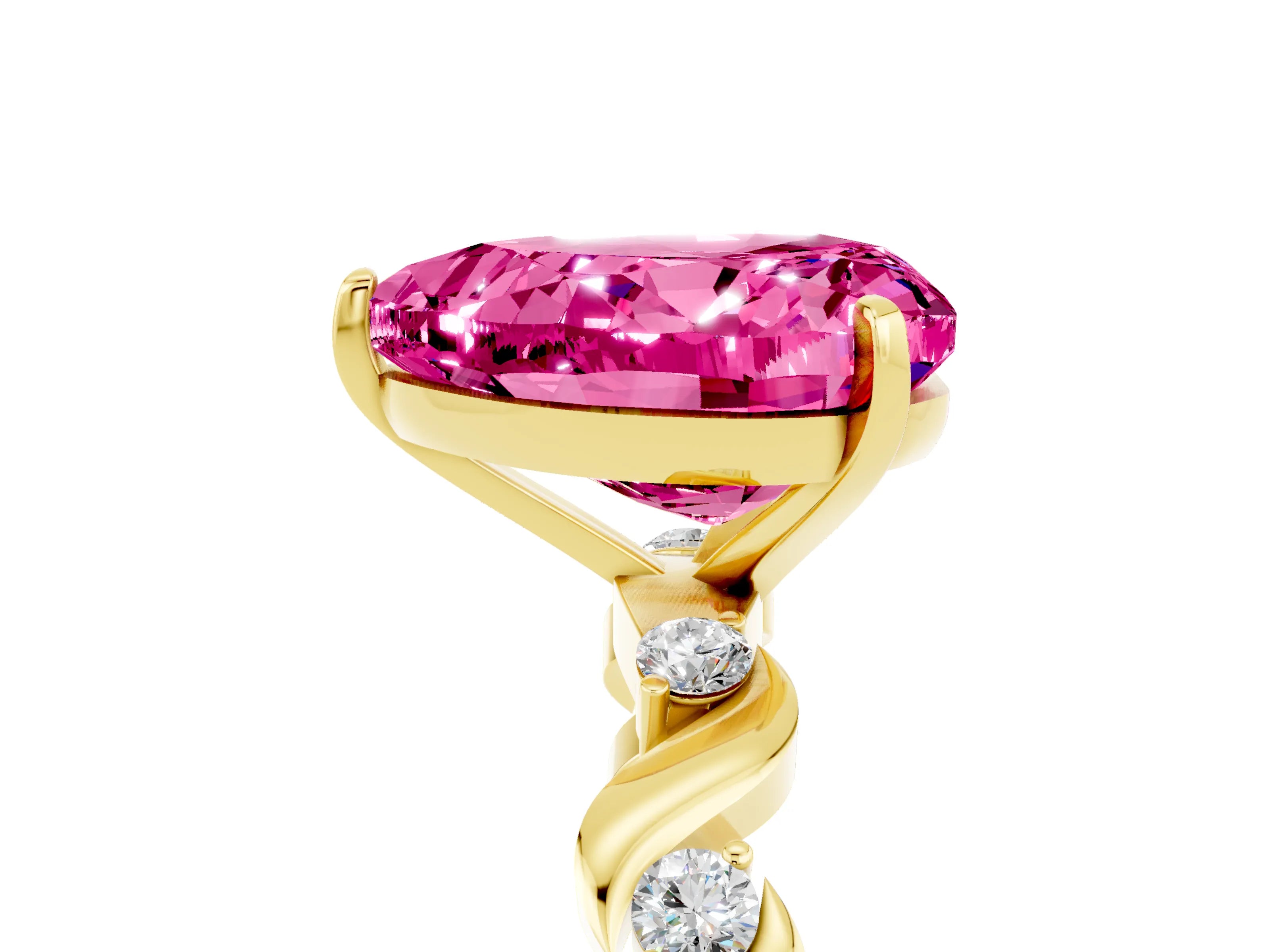Yellow gold Heart Cut Pink Sapphire Solitaire Twisted Band with Round  Accents and Prong Setting_17