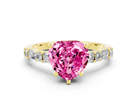 Yellow gold Heart Cut Pink Sapphire Solitaire with Side Baguettes and Channel Set Band_24