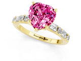 Yellow gold Heart Cut Pink Sapphire Solitaire with Side Baguettes and Channel Set Band_25
