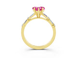 Yellow gold Heart Cut Pink Sapphire Solitaire with Side Baguettes and Channel Set Band_27