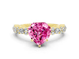 Yellow gold Heart Cut Pink Sapphire Solitaire with Side Stones, Pave Band, Four-Prong Setting_60