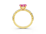 Yellow gold Heart Cut Pink Sapphire Solitaire with Side Stones, Pave Band, Four-Prong Setting_63