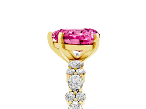 Yellow gold Heart Cut Pink Sapphire Solitaire with Side Stones, Pave Band, Four-Prong Setting_65