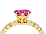 Yellow gold Heart Cut Pink Sapphire Solitaire with Side Stones on a Pavé Band and Four-Prong Setting_28