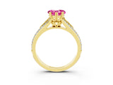 Yellow gold Heart Cut Pink Sapphire Split Shank Engagement Ring with Pavé Band_27