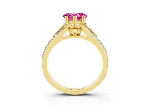 Yellow gold Heart Cut Pink Sapphire Split Shank Engagement Ring with Pavé Band_27