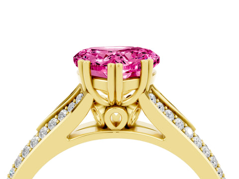 Yellow gold Heart Cut Pink Sapphire Split Shank Engagement Ring with Pavé Band_28
