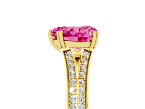 Yellow gold Heart Cut Pink Sapphire Split Shank Engagement Ring with Pavé Band_29