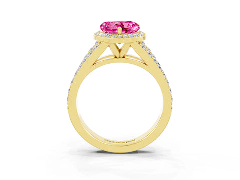Yellow gold Heart Cut Pink Sapphire Split Shank Halo Ring with Four-Prong Setting_15