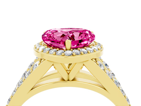 Yellow gold Heart Cut Pink Sapphire Split Shank Halo Ring with Four-Prong Setting_16