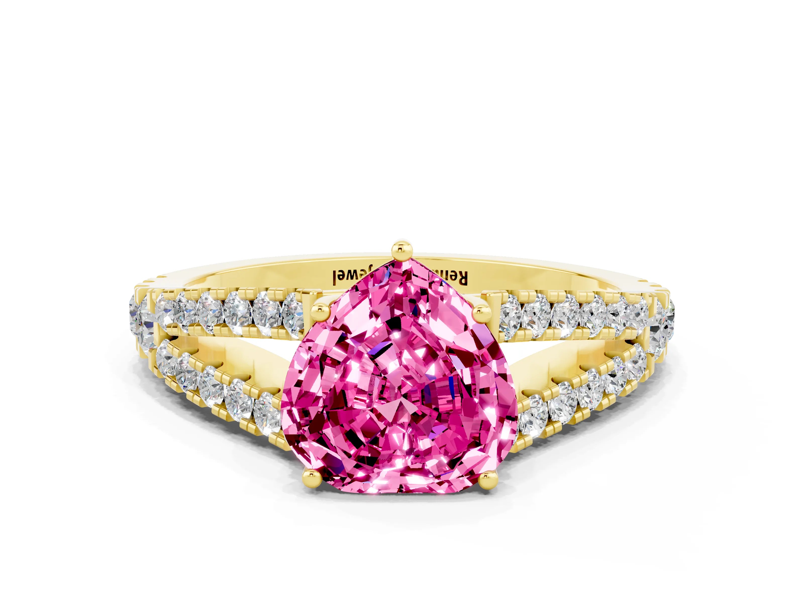 Yellow gold Heart Cut Pink Sapphire Split Shank Pavé Engagement Ring with Four-Prong Setting_12
