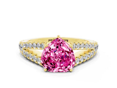 Yellow gold Heart Cut Pink Sapphire Split Shank Pavé Engagement Ring with Four-Prong Setting_12