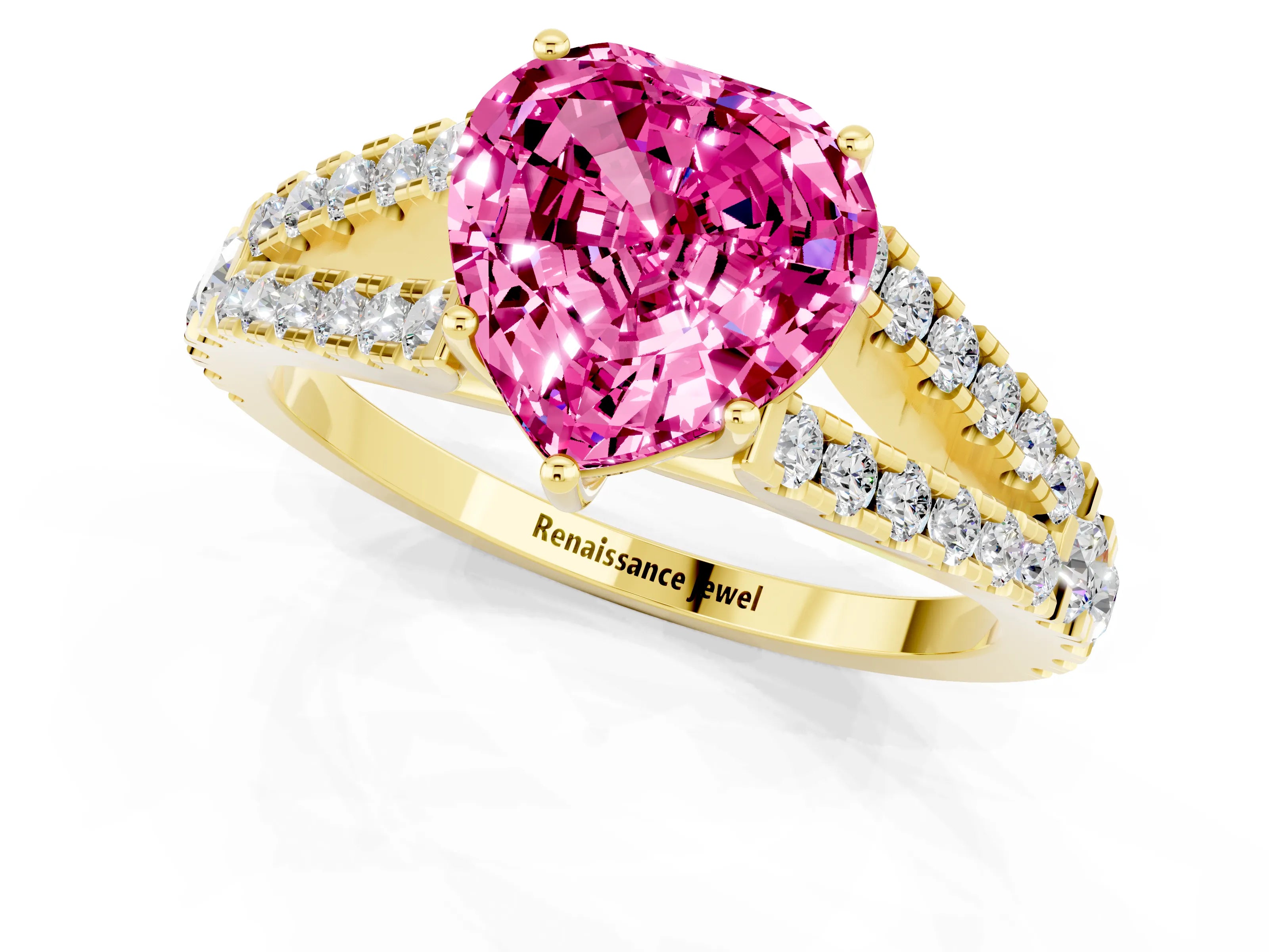Yellow gold Heart Cut Pink Sapphire Split Shank Pavé Engagement Ring with Four-Prong Setting_13