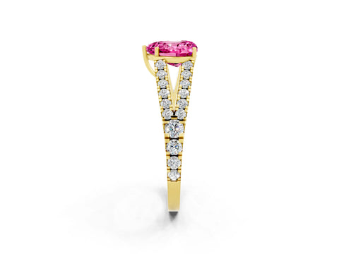 Yellow gold Heart Cut Pink Sapphire Split Shank Pavé Engagement Ring with Four-Prong Setting_14