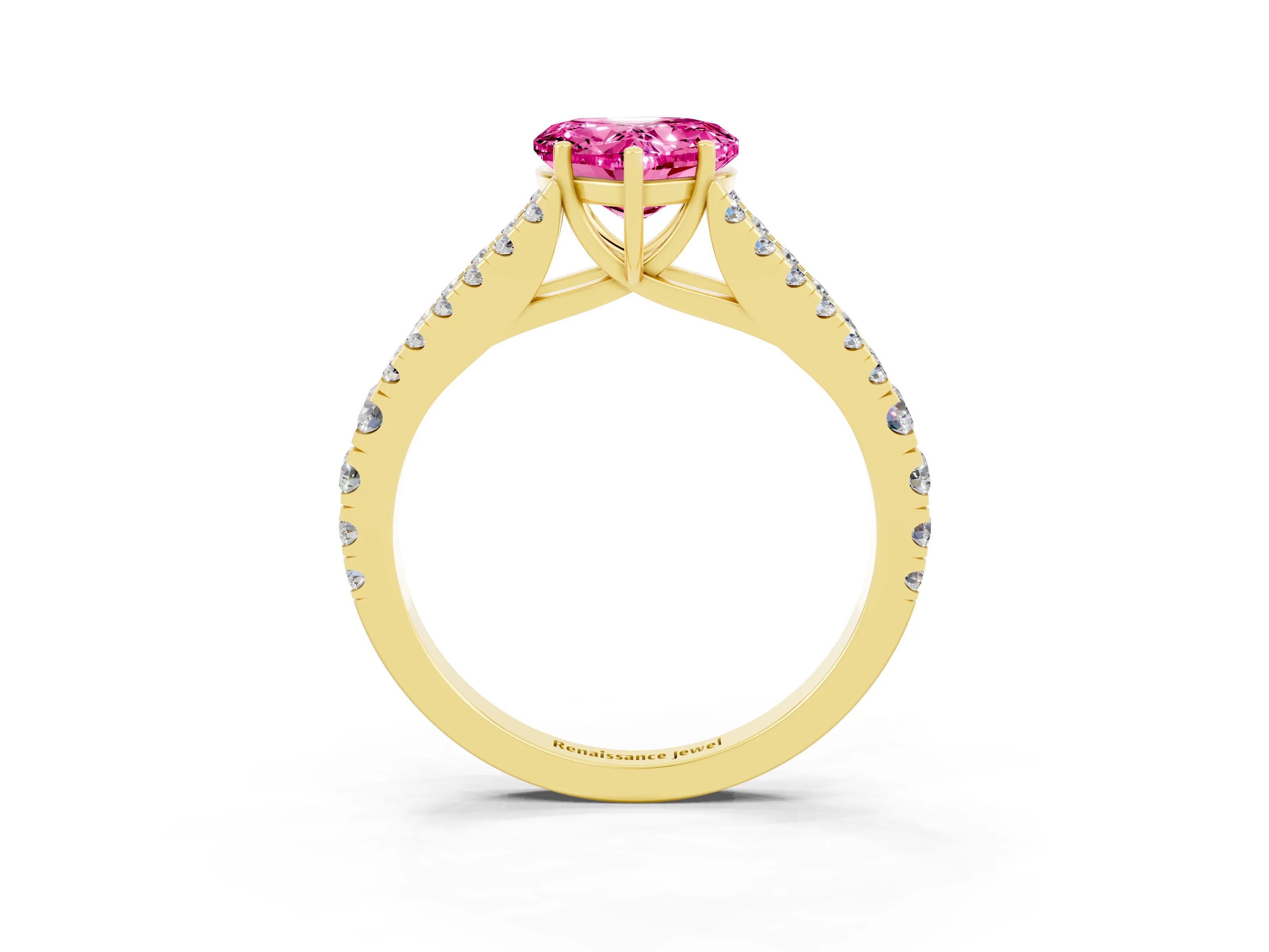 Yellow gold Heart Cut Pink Sapphire Split Shank Pavé Engagement Ring with Four-Prong Setting_15
