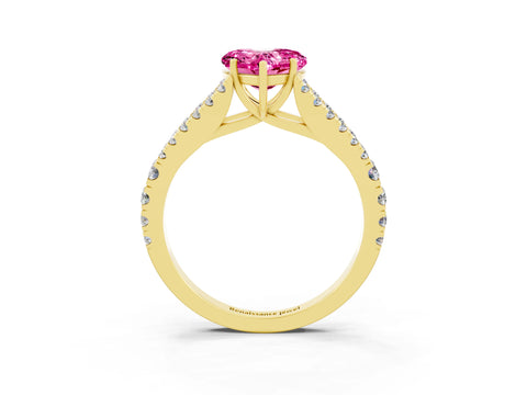 Yellow gold Heart Cut Pink Sapphire Split Shank Pavé Engagement Ring with Four-Prong Setting_15