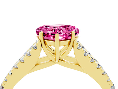 Yellow gold Heart Cut Pink Sapphire Split Shank Pavé Engagement Ring with Four-Prong Setting_16