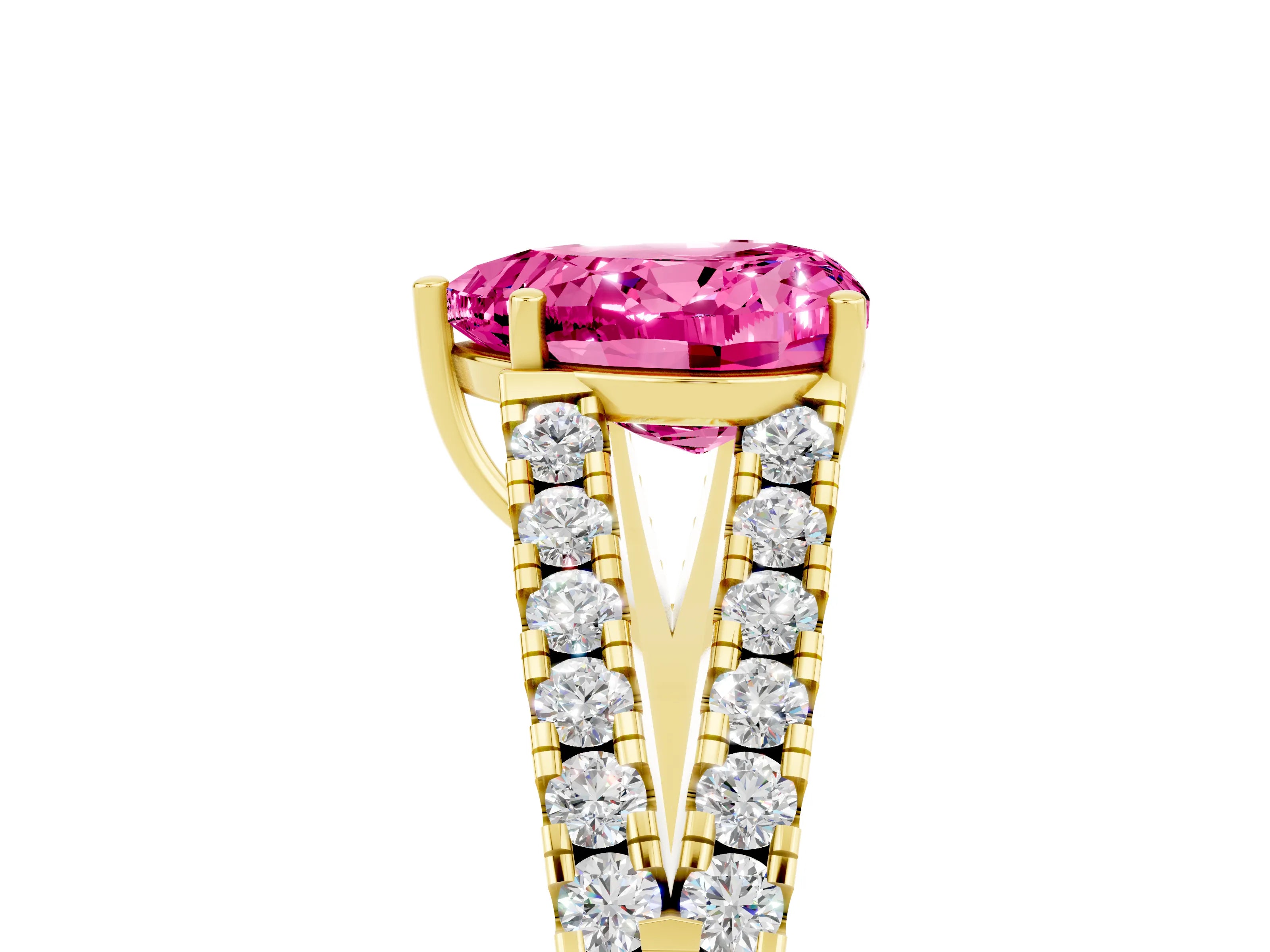 Yellow gold Heart Cut Pink Sapphire Split Shank Pavé Engagement Ring with Four-Prong Setting_17