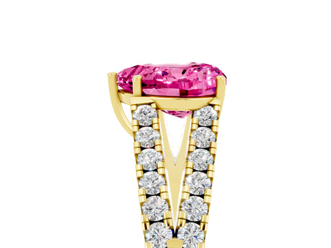 Yellow gold Heart Cut Pink Sapphire Split Shank Pavé Engagement Ring with Four-Prong Setting_17