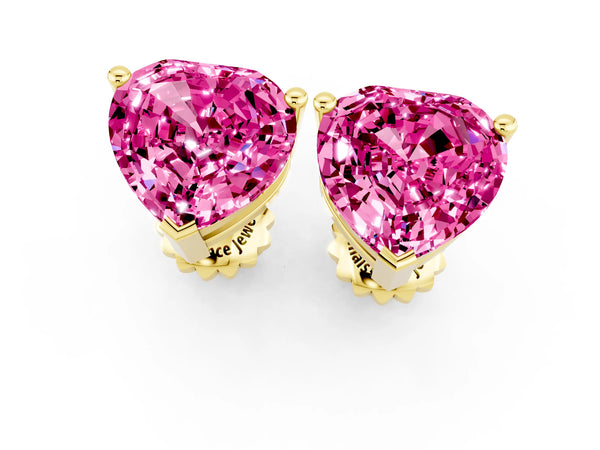 Yellow gold Heart Cut Pink Sapphire Stud Earrings