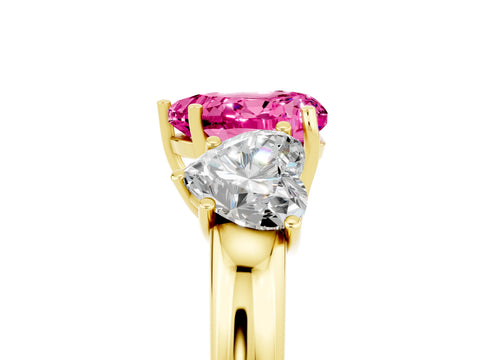 Yellow gold Heart Cut Pink Sapphire Three-Stone Ring with Four-Prong Setting and Classic Band_5